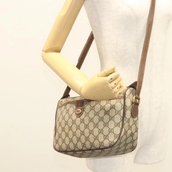 GUCCI GG Supreme Web Sherry Line Bag PVC Beige Gold - Picture 1 of 15